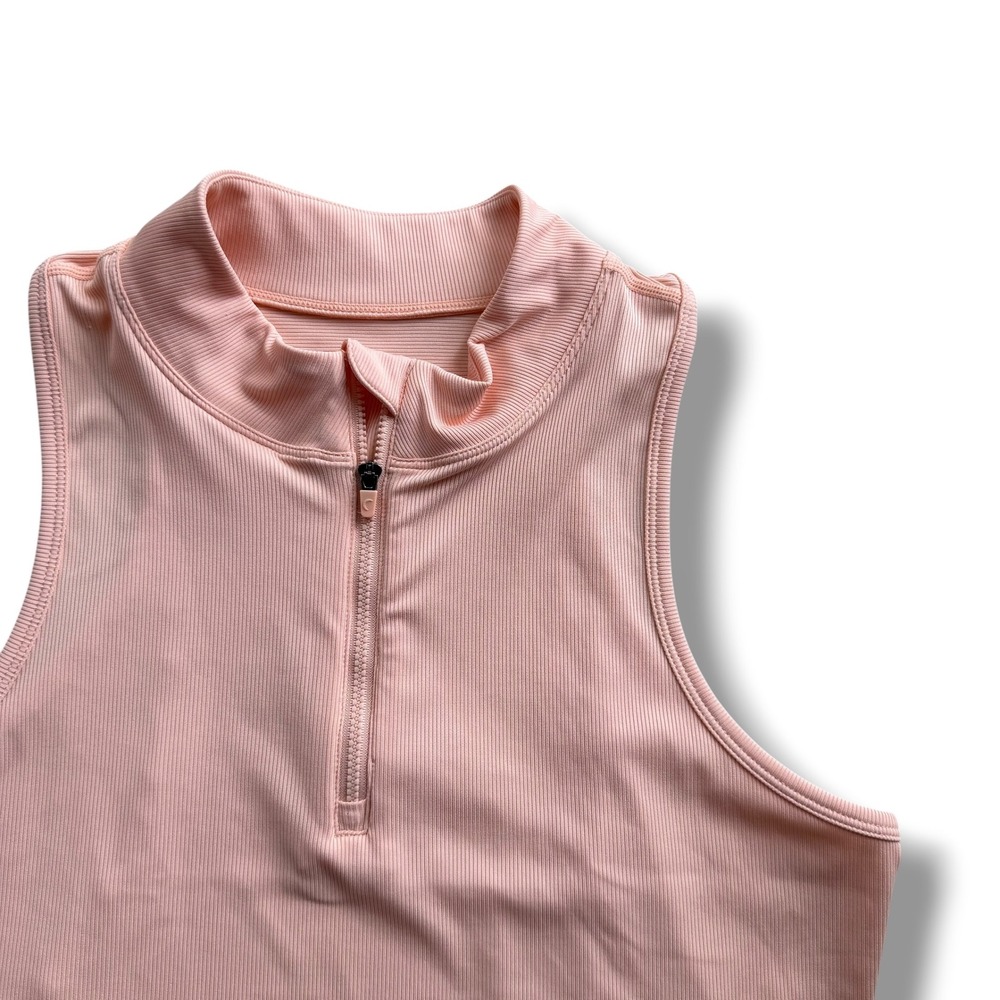 Zyia Active Women XXXL Peach Ribbed Quarter Zip Mock Neck Crop Tank Top Athletic